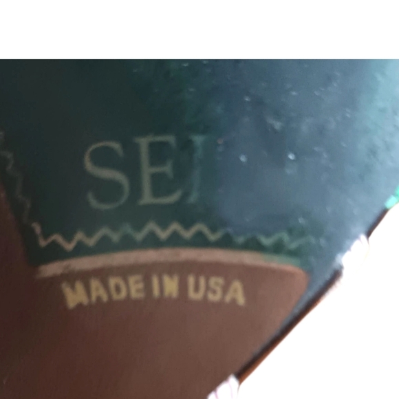 Vintage 80s Selby Black Patent Leather W Colorful Geometric Design 8 Narrow - Picture 8 of 10